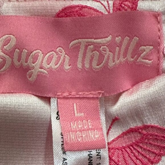 Sugar Thrillz Butterfly Mini Skirt Women's L Pink Side Zip Lined Y2K - Picture 3 of 5